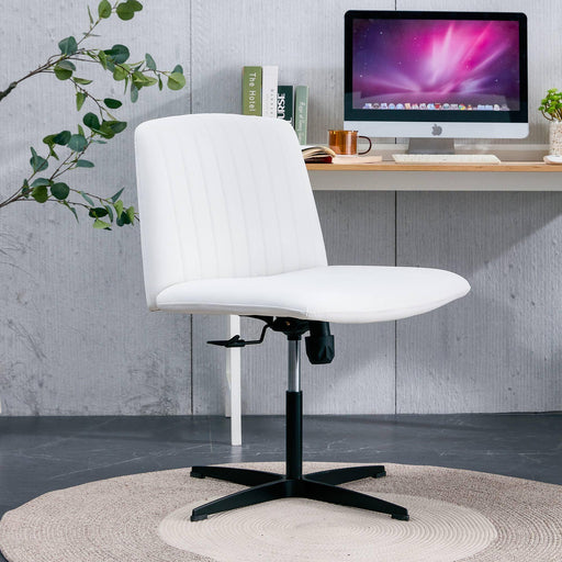 White High Grade Pu Material. Home Computer Chair Office Chair Adjustable 360 ° Swivel Cushion Chair With Black Foot Swivel Chair Makeup Chair Study Desk Chair. No Wheels image