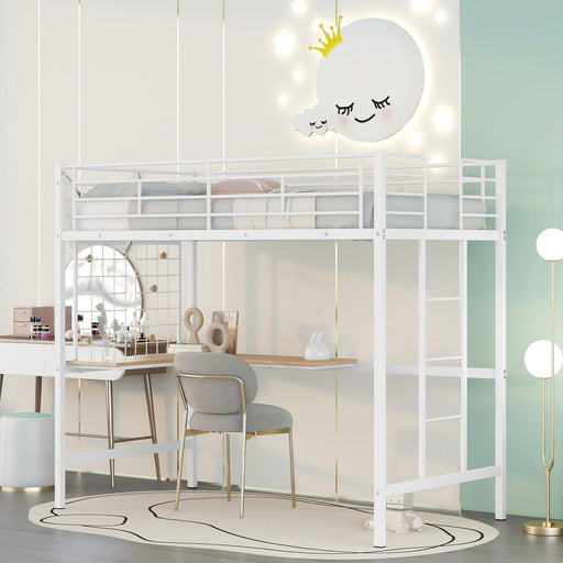 Twin Metal Loft Bed with Desk and Metal Grid,White image