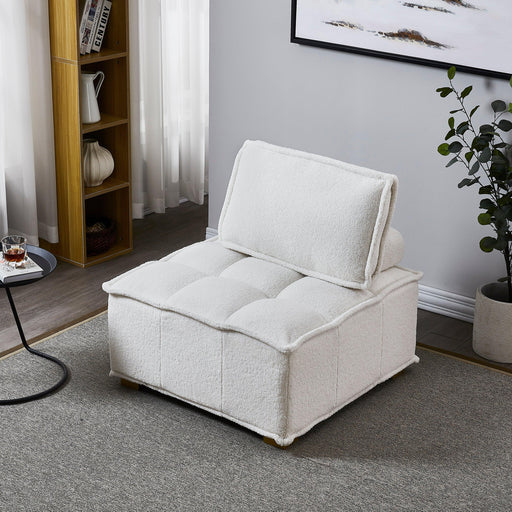 Lazy sofa ottoman with ld wooden legs teddy fabric (White) image