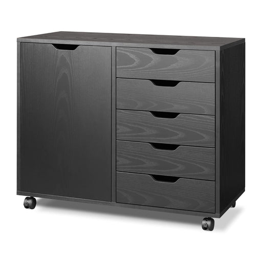 5-Drawer Wood Dresser Chest with Door, MobileStorage Cabinet, Printer Stand for Home Office image