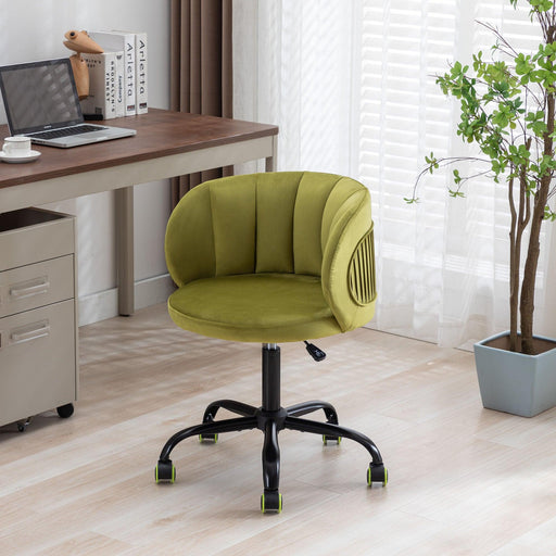 Zen Zone Velvet Leisure office chair, suitable for study and office, can adjust the height, can rotate 360 degrees, with pulley, Olive Green image