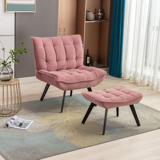 Modern Soft Velvet Fabric Material Large Width Accent Chair Leisure Chair Armchair TV Chair Bedroom Chair With Ottoman Black Legs For Indoor Home And Living Room,Pink image