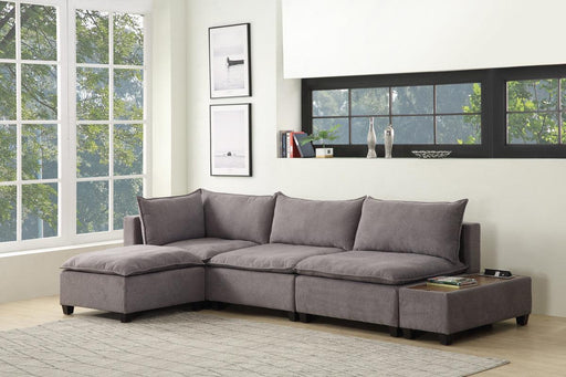 Madison Light Gray Fabric 5 Piece Modular Sectional Sofa Ottoman with USBStorage Console Table image