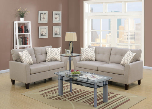 Living Room Furniture 2pc Sofa Set Sofa And Loveseat Beige Glossy Polyfiber Plywood Solid pine image