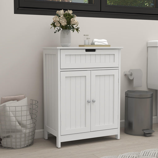 Bathroom Floor Cabinet Freestanding 2 Doors and 1 Drawer WoodStorage Organizer Cabinet for Bathroom and Living Room-White image