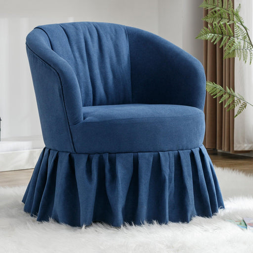 Linen Fabric Accent Swivel Chair Auditorium Chair With Pleated Skirt For Living Room Bedroom Auditorium,Blue image
