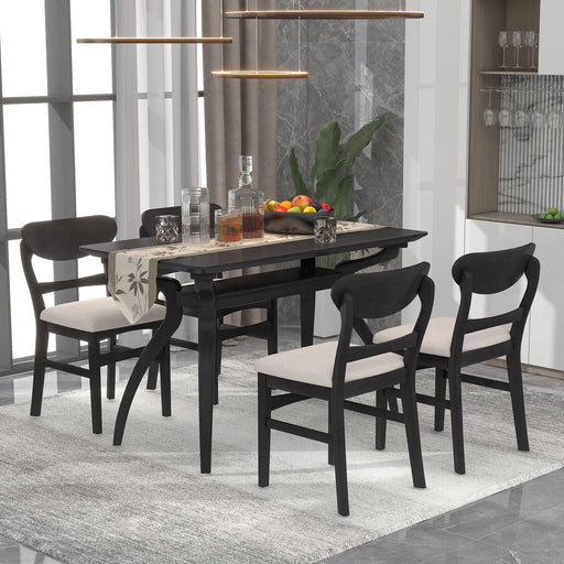 Elegant Rubber Wood Frame Dining Table Set with Special-shape LegsStorage Space MDF Board Tabletop Soft Cushion Chairs (Espresso) image