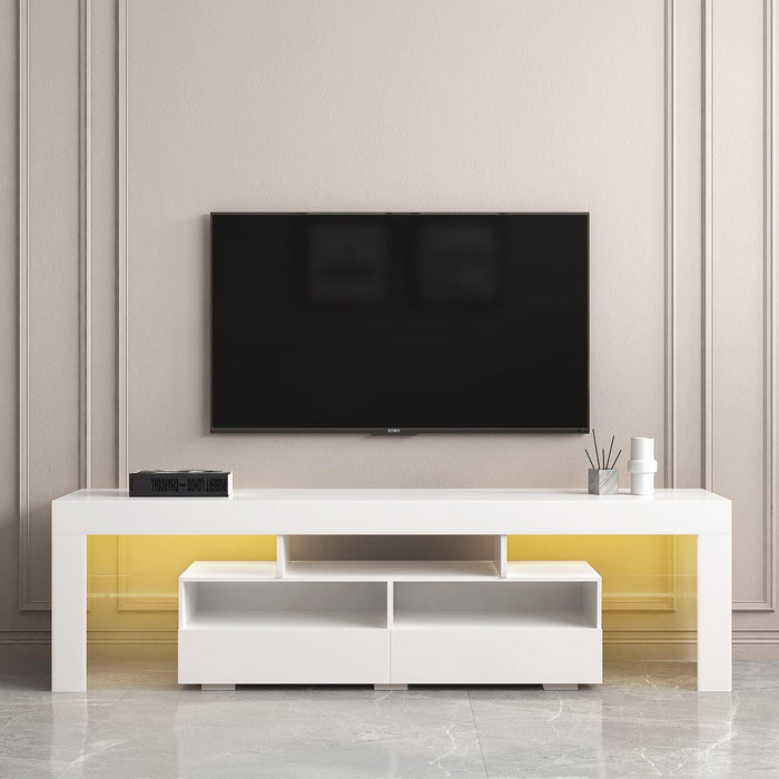 Living Room Furniture TV Stand Cabinet with 2 Drawers & 2 open shelves,20-color RGB LED lights with remote,White image