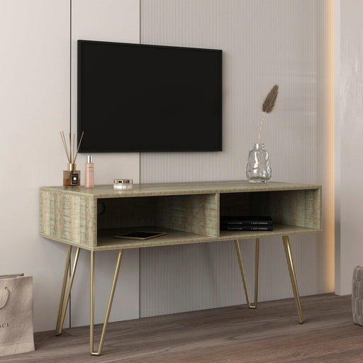 Modern Design TV stand stable Metal Legs  with 2 open shelves to put TV, DVD, router, books, and small ornaments,Grey image