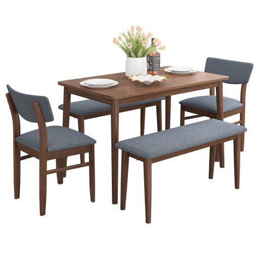 Modern Dining Table Set with 2 Benches and 2 Chairs Fabric Cushion for 6 All Rubber wood Kitchen Dining Table for Dining Room Small Space Grey image