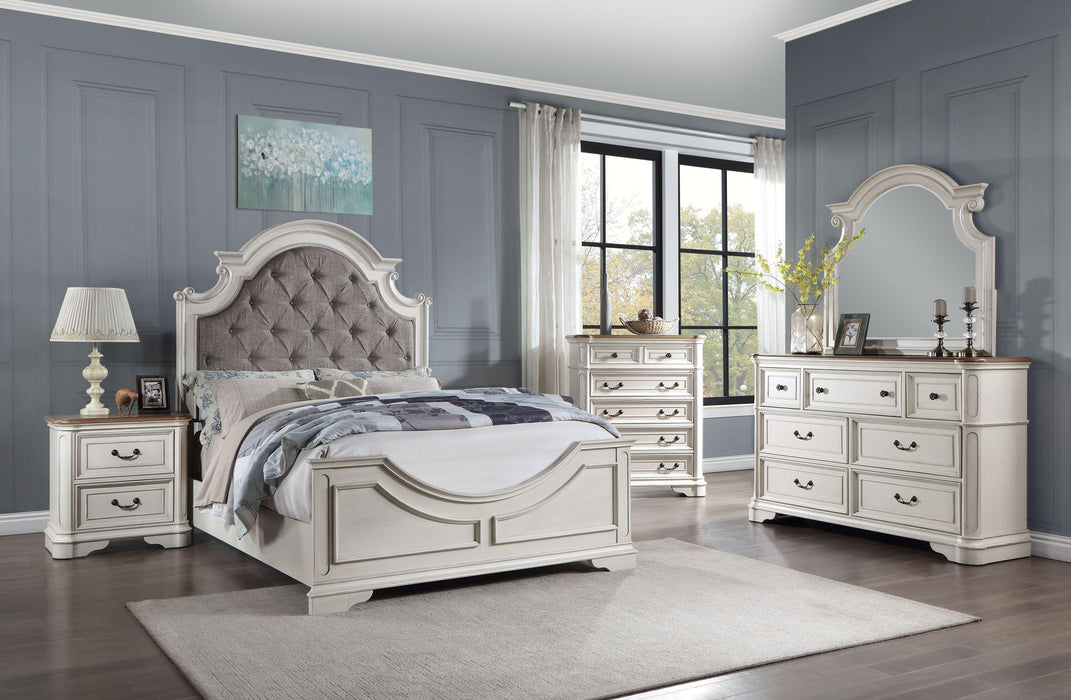 ACME Florian Eastern King Bed in Gray Fabric & Antique White Finish BD01647EK image