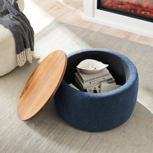 RoundStorage Ottoman, 2 in 1 Function, Work as End table and Ottoman, Navy (25.5"x25.5"x14.5") image