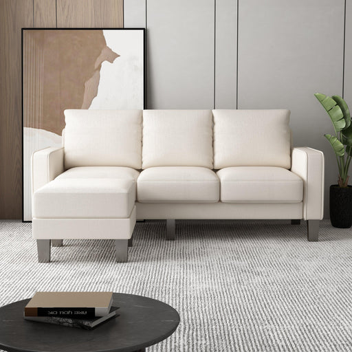 Modern Living Room Furniture L Shape Sofa with Ottoman in Beige Fabric image