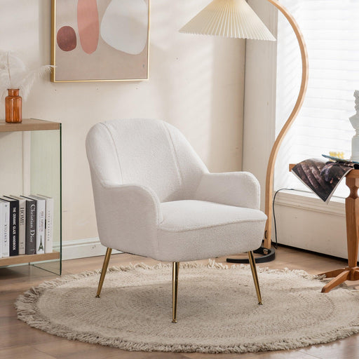 Modern Soft White Teddy fabric Ivory Ergonomics Accent Chair Living Room Chair Bedroom Chair Home Chair With Gold Legs And Adjustable Legs For Indoor Home image