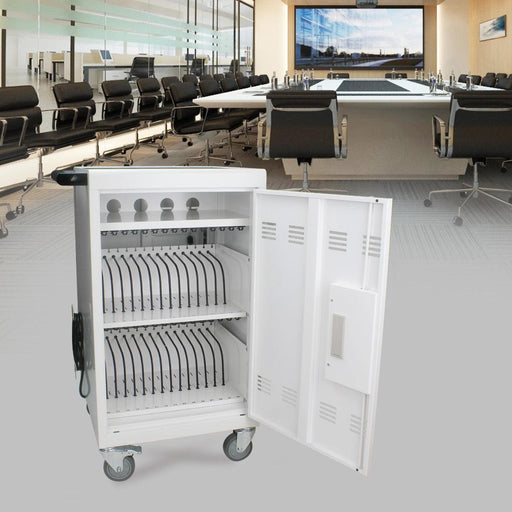 Mobile Charging Cart and Cabinet for Tablets Laptops 30-Device With Combination Lock(White) image