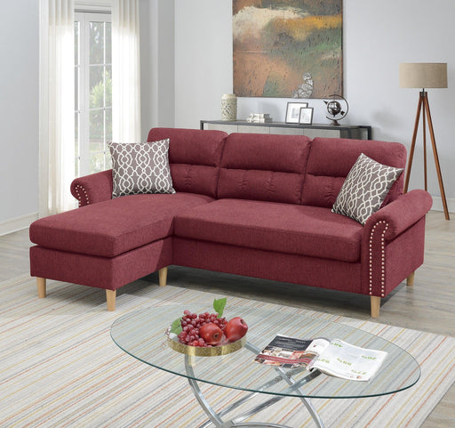 Paparika Red Color Polyfiber Reversible Sectional Sofa Set Chaise Pillows Plush Cushion Couch Nailheads image