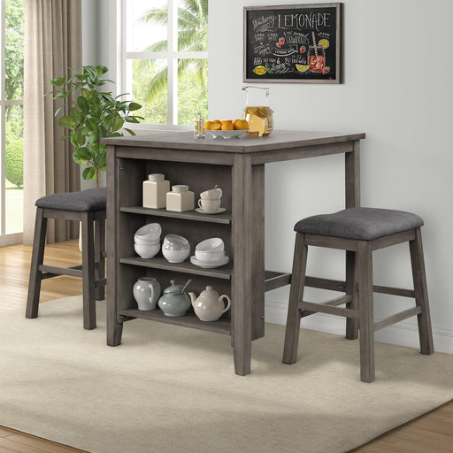 3 Piece Dining Table with Padded Stools, Table Set withStorage Shelf,Dark Gray image