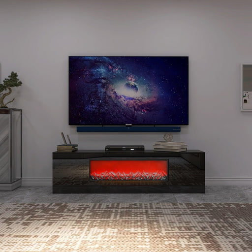 Living room furnitureModern black electric fireplace TV stand with insert fireplace,without remote and heating image