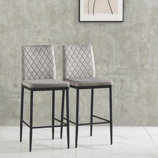 light gray bar stool, velvet stool,Modern bar chair, bar stool with metal legs, kitchen stool, dining chair, 2-piece set image