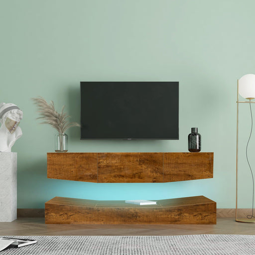 MDF UP And Down WALL-MOUNTED TV Cabinet With Three Drawers & LED Lights,Walnut image