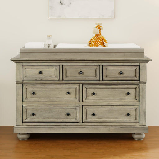 Solid Wood Seven-Drawer Dresser with Changing Topper for Nursery, Kid’s Room, Bedroom, Stone Gray image