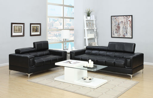 Black Faux Leather Living Room 2pc Sofa set Sofa And Loveseat Furniture Couch Unique Design Metal Legs Adjustable Headrest image