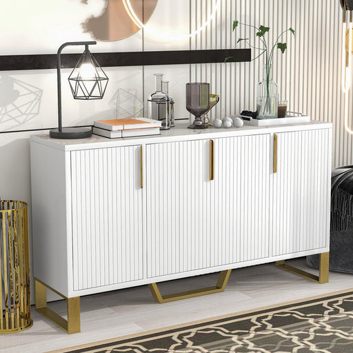 Modern sideboard with Four Doors, Metal handles & Legs and Adjustable Shelves Kitchen Cabinet (White) image