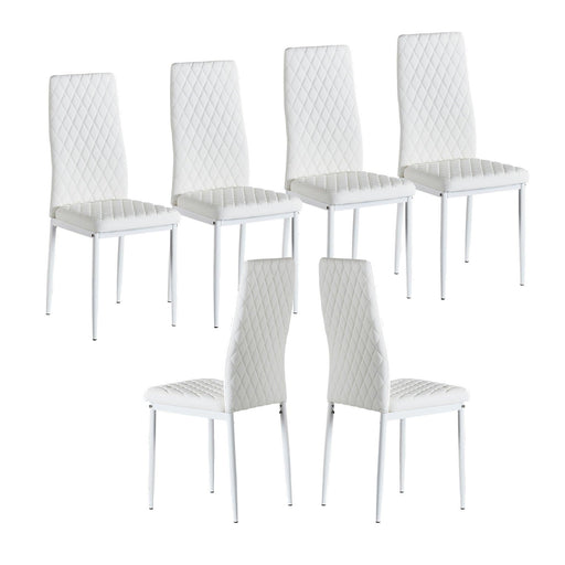 WhiteModern minimalist dining chair fireproof leather sprayed metal pipe diamond grid pattern restaurant home conference chair set of 6 image