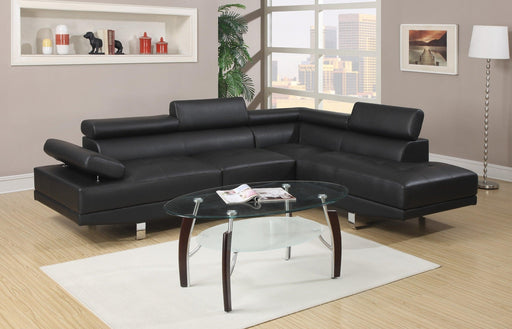 Black Color Sectional Living Room Furniture Faux Leather Adjustable Headrest Right Facing Chaise & Left Facing Sofa image