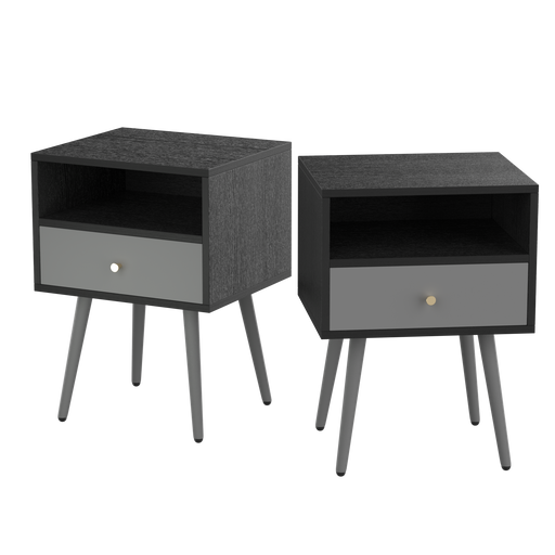 Modern Bedside Tables Set of 2,Nightstand with 1Storage Drawer -Chic  Simple Assembly End Side Table,Sofa Table,for bedroom/living room/office (2pcs,dark grey) image