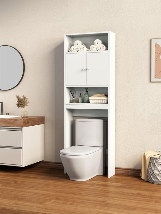 Home Bathroom Shelf Over-The-Toilet, Bathroom SpaceSaver, Bathroom, TolliletStorage cabinet,WHITE,MDF BOARD image