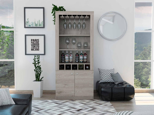 Plympton 3-Shelf Rectangle 5-Bottle Bar Cabinet  Light Gray image