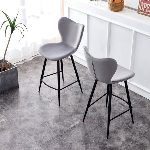 Grey Velvet Chair Barstool Dining Counter Height Chair Set of 2 image