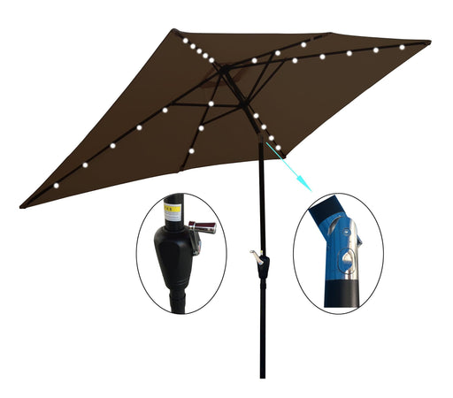 10 x 6.5t Rectangular Patio Umbrella Solar LED Lighted Outdoor Market Table Waterproof Umbrellas Sunshade with Crank and Push Button Tilt for Garden Deck Backyard Pool Shade Outside Deck Swimming Pool image