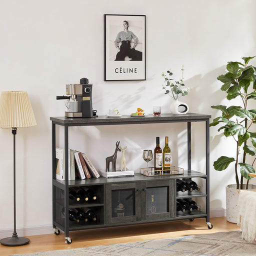 Wine shelf table,Modern wine bar cabinet, console table, bar table, TV cabinet, sideboard withStorage compartment, can be used in living room, dining room, kitchen, entryway, hallway.Dark Grey. image