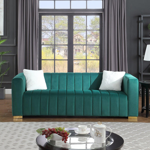 AModern  channel sofa  take on a traditional Chesterfield,Dark Green color,3 Seater image
