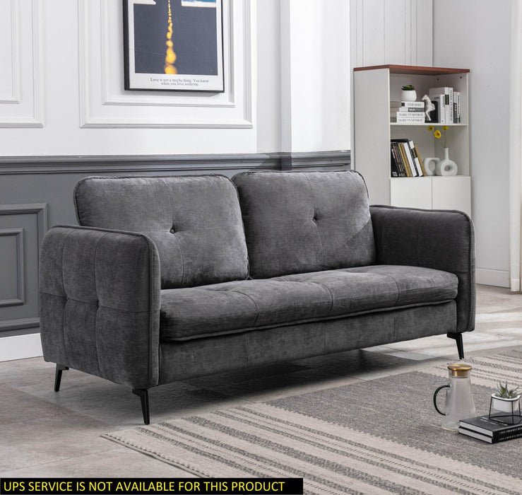 Contemporary Gray Fabric Upholstered 1pc Sofa Button-Tufted and Cushion Seat Black Metal Legs Living Room Furniture image