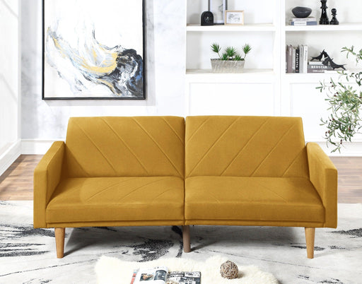 Modern Electric Look 1pc Convertible Sofa Couch Mustard Color Linen Like Fabric Cushion Wooden Legs Living Room image
