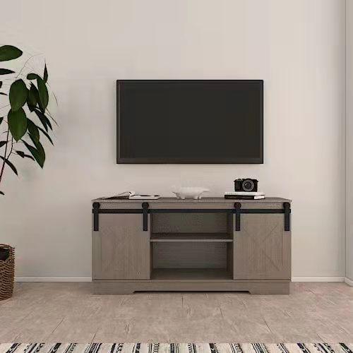 Lane TV Stand with Sliding Barndoors in Rustic Gray image