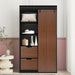 71-inch High wardrobe and cabinet , Clothes Locker，classic sliding barn door armoire, lockers, for bedrooms, cloakrooms, living rooms, color: black +brown image