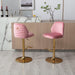 Swivel Bar Stools Chair Set of 2Modern Adjustable Counter Height Bar Stools, Velvet Upholstered Stool with Tufted High Back & Ring Pull for Kitchen ,Chrome Golden Base,Pink image