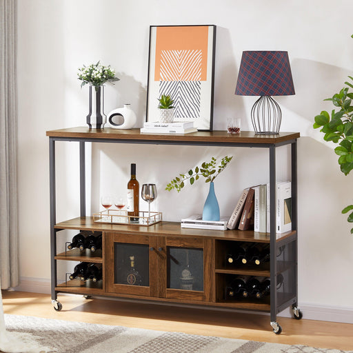 Wine shelf table,Modern wine bar cabinet, console table, bar table, TV cabinet, sideboard withStorage compartment, can be used in living room, dining room, kitchen, entryway, hallway. Hazelnut Brown image