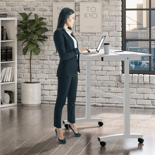 Atlantic Sit Stand Desk with Casters - White (Height Adjustable) with side crank (switchable either side, left or right side crank) image