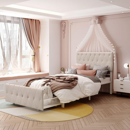 Twin SizeStorage Bed Metal Platform Bed with a Big Drawer - Beige image