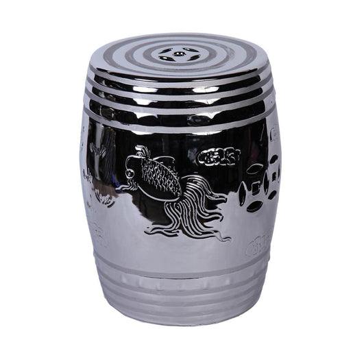 Silver End Table with Etched Asian Design image