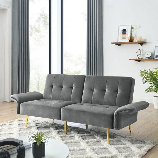 78" Italian Velvet Futon Sofa Bed, Convertible Sleeper Loveseat Couch with Folded Armrests andStorage Bags for Living Room and Small Space, Grey 280g velvet image