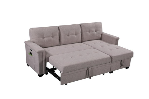 Nathan Light Gray Reversible Sleeper Sectional Sofa withStorage Chaise, USB Charging Ports and Pocket image