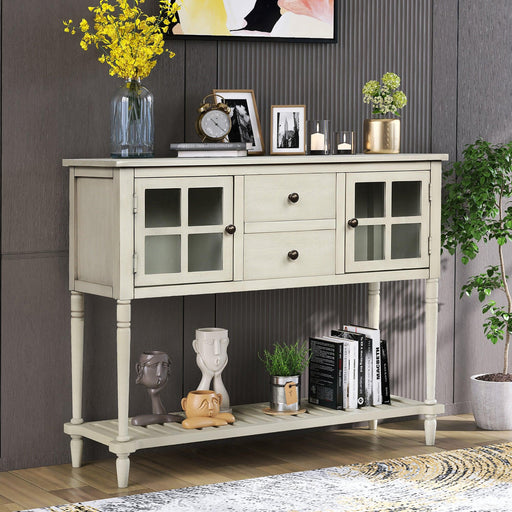 Sideboard Console Table with Bottom Shelf, Farmhouse Wood/Glass BuffetStorage Cabinet Living Room (Antique Grey) image
