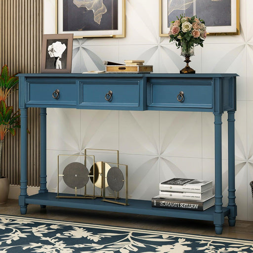 Console Table Sofa Table with Drawers for Entryway with Projecting Drawers and Long Shelf (Antique Navy) image