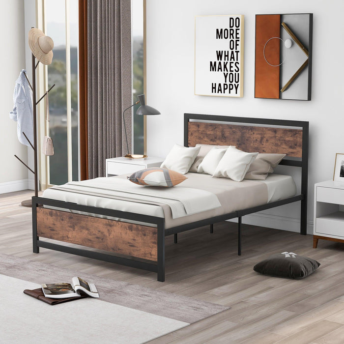 Metal and Wood Bed Frame with Headboard and Footboard ,Full Size Platform Bed ,No Box Spring Needed, Easy to Assemble(BLACK) image